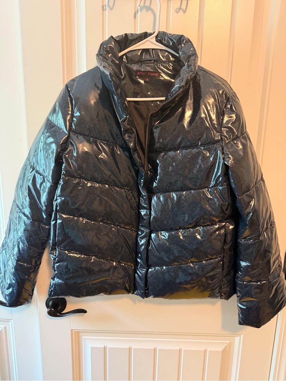 Women’s Betsy Johnson Shiny & Shimmer Black Puffer Jacket - Like New!